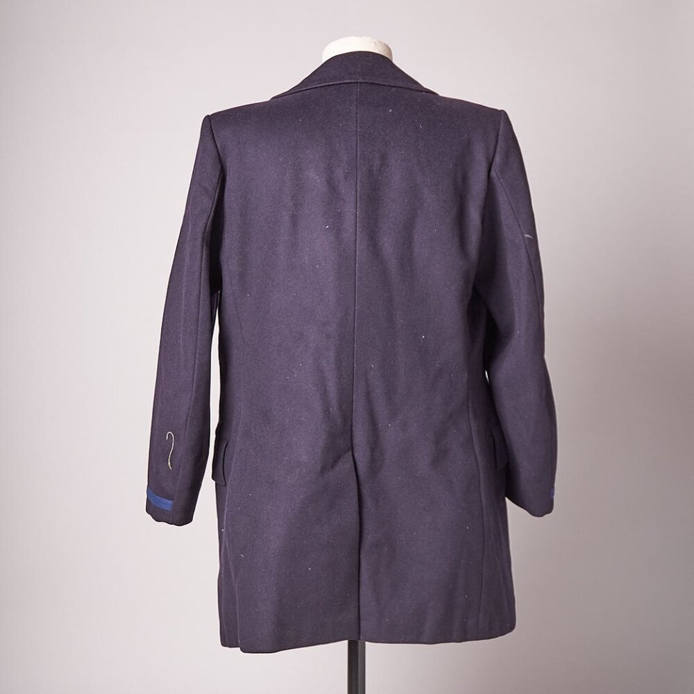 1960s Wool Uniform Pea Coat Gold Buttons and Blue Stripe Sleeve